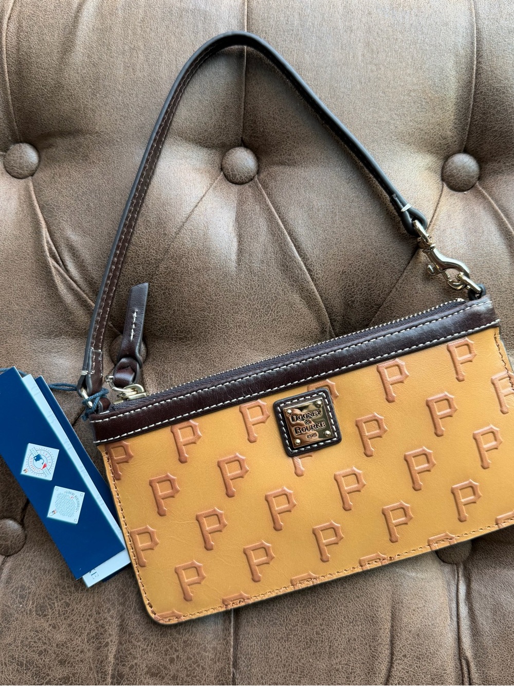 Dooney & Bourke MLB Pirates Tan & Brown Embossed P Wristlet